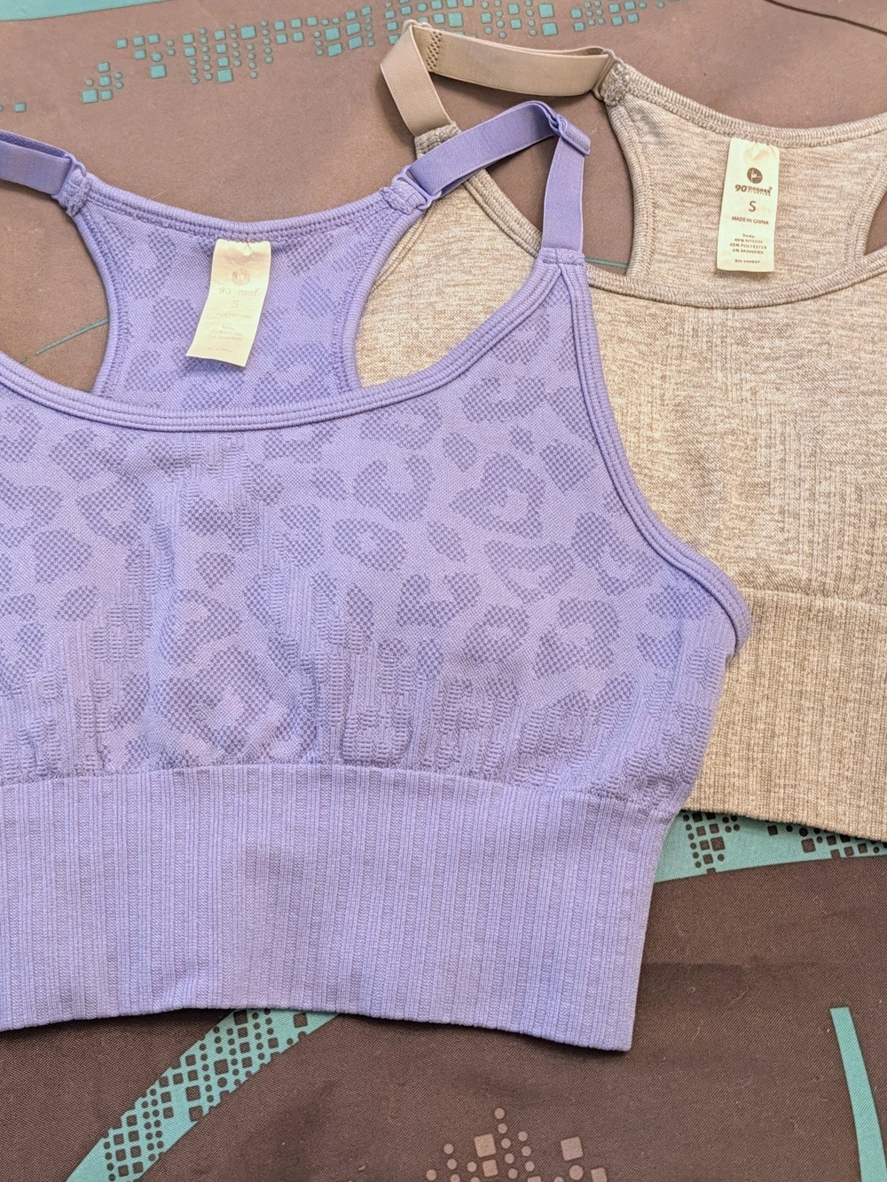 90 Degree By Reflex Lilac Leopard Seamless Bralette & Gray Ribbed Tank - 2-Pack
